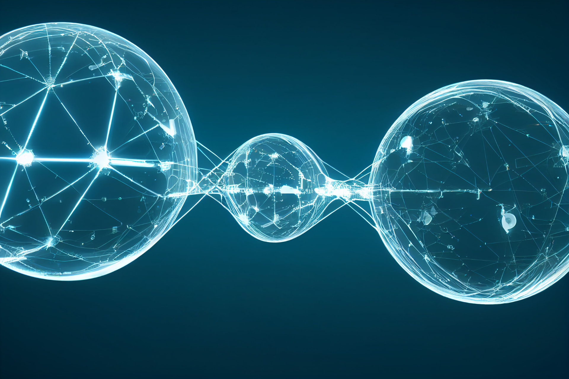 Glowing blue interconnected spheres representing an AI knowledge network